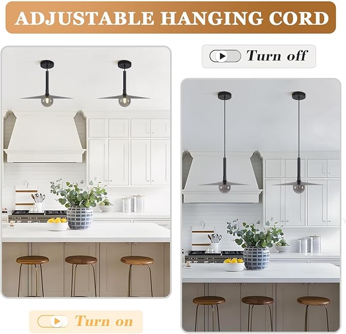KCO Lighting Black Cone Pendant Lights Kitchen Island Large Single Farmhouse Pendant Light Rustic Dome Pendant Light Fixtures Smoked Glass Pendant Light for Bedroom Hallway