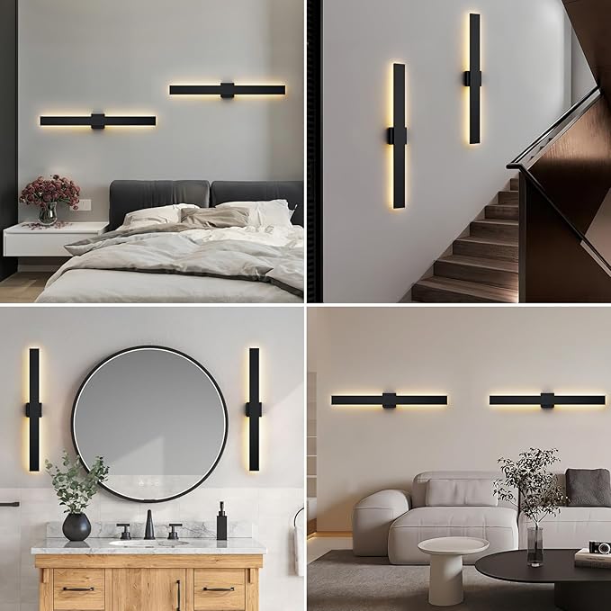 2 Pack 31.5 inch Modern LED Outdoor Wall Light, 3000K 4000K 5000K 10%-100% Dimmable Lights for Outside, IP65 Waterproof Exterior Long Wall Lights for House, Porch, Garage, Patio, Yard, Entrance Black