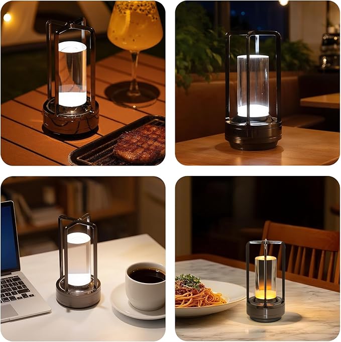 2-Pack Portable Touch Control Table Lamp with 5000mAh Battery, 3-Color Stepless Dimming Cordless LED Light for Bedroom/Camping/Restaurant/Bar Indoor & Outdoor (2-Pack Pearl Black)