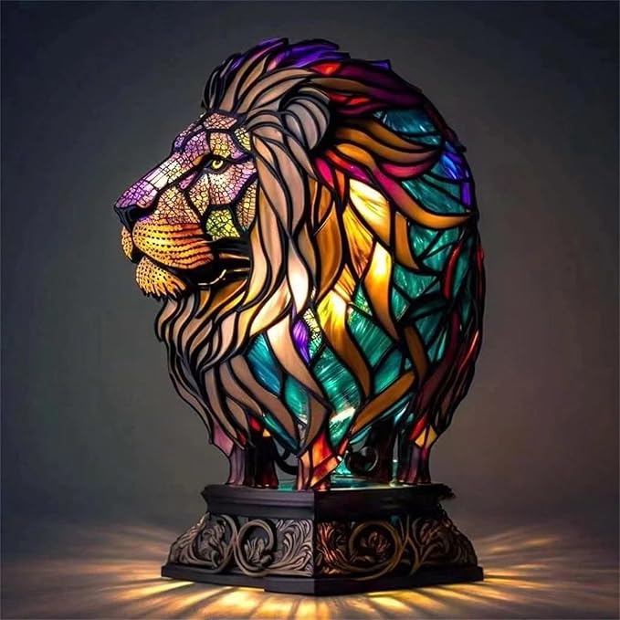 Mmoneyake Animal Table Lamp Series, Animal Resin Table Lamp Elephant/Unicorn/Mermaid/Sea Turtle/Lion/Dolphin/Wolf/Owl/Horse/Rooster, Stained Resin Animal Night Light, Stained Resin Lamp