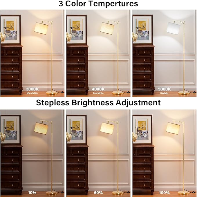 Ambimall 60" Floor Lamps with Remote Control & Bulb, Colors Temperature & Brightness Adjustable, Beige Shade & Gold Pole