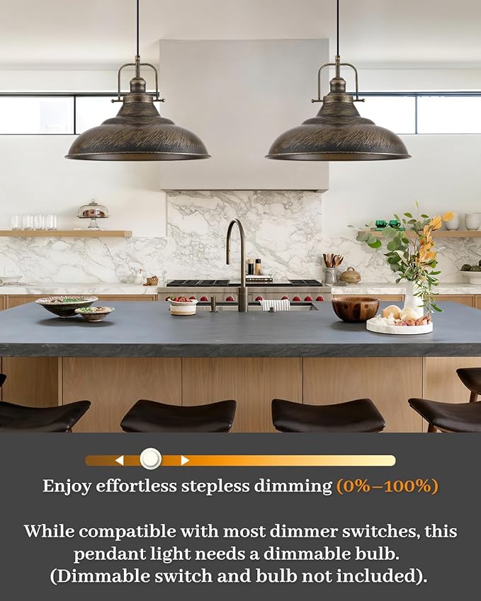 Brass Pendant Light Kitchen Island,16 Inch Large Industrial Pendant Lights, Black and Brass Pendant Lights, Vintage Farmhouse Pendant Light for Kitchen Island, Dining Room (2 Pack)