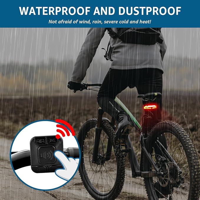 Bike Turn Signals, Bicycle Tail Light with Turn Signals, Bike Tail Light USB Rechargeable with Horn, IP65 Waterproof Anti-Theft Alarm,6 Light Mode Auto On Off, for Bicycle, Ebike, Scooter