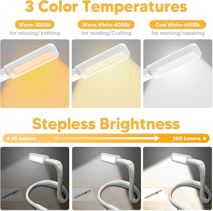 Neck Light Book Lovers Gifts: Crochet Accessories Knitting Gifts for Women Teens Readers, Mothers Day Gifts for Wife Grandma from Husband White Elephant Gift Exchange Sewing Supplies Reading Light