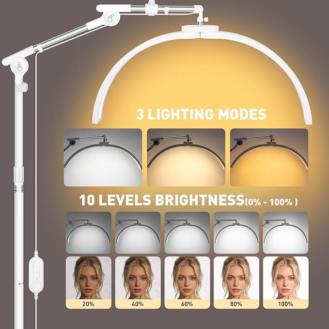 Half Moon Light for Eyelash Tech,27.5” Ultra-Wide 45W Lash Light with 392 LEDs, Adjustable Height Esthetician Light with Phone Holder, Dimmable Tattoo & Nail Tech Lamp, Salon Lighting(White)