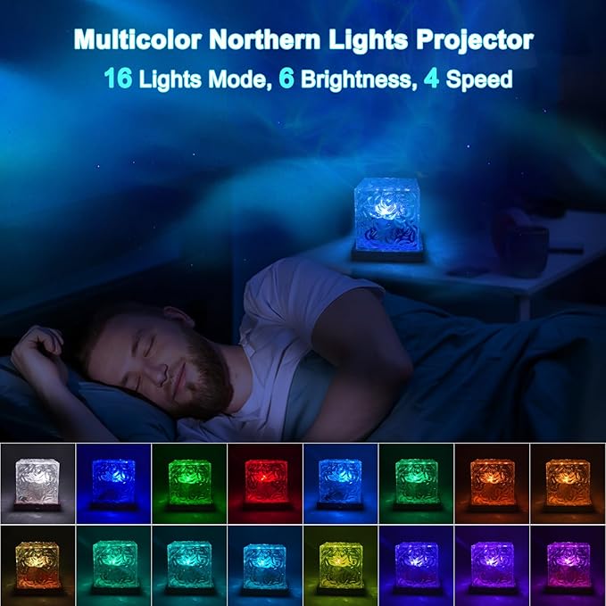 RICHMYC Ocean Wave Projector Light, 16 Colors Gradual Rotating Water Lamp with Remote Control, Beach Decor Sea Themed Northern Lights Projector for Office Bedroom Bar Restaurant(Cordless)
