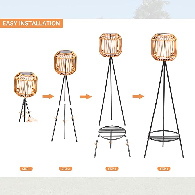 HUYIENO 2pk Solar Floor Lamps Porch Decorations 9 Color Option Outdoor Rattan Lights with Plant Stand Both USB Charge and Solar Powered Garden Lantern Lights for Patio Yard Pathway