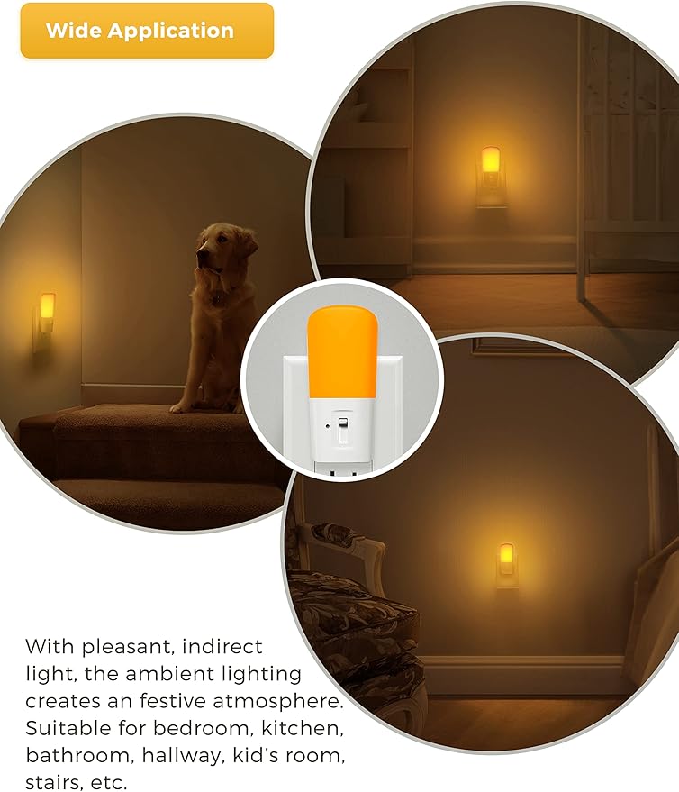 L LOHAS LED Amber Night Light, Dimmable Plug in Yellow Night Light with Dusk to Dawn Sensor, Kids Night Lights for Bedroom, 5-80LM Suit for Nursery, Hallway, Stairway,Bedroom, Bathroom, 2Pack