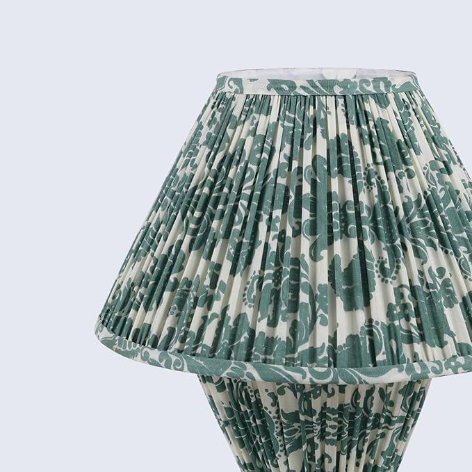 Handicrafts Home Handcrafted Cotton Fabric Table Lamp, 13x19” Modern Farmhouse Accent Table Lamp, Decorative Dome Bedside Nightstand Lamp for Bedroom Living Room, Small Sculptural Desk Light, Verde