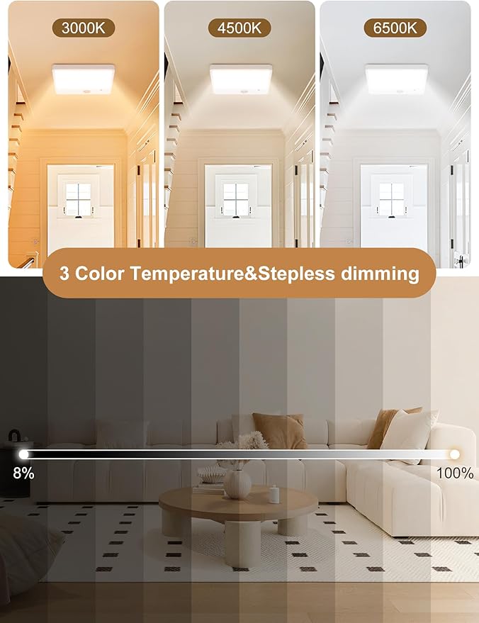 Rechargeable Ceiling Light with Remote No Wiring ,12000mAh Motion Sensor Battery Operated Ceiling Light Wireless, IP54 Waterproof Shower Light Indoor,Battery Operated Closet Lights for Pantry Bathroom