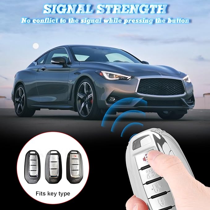 x xotic tech Silver TPU Key Fob Shell Full Cover Case,Compatible with Infiniti Q50 Q60 QX50 QX55 QX60 Smart Keyless Entry Key