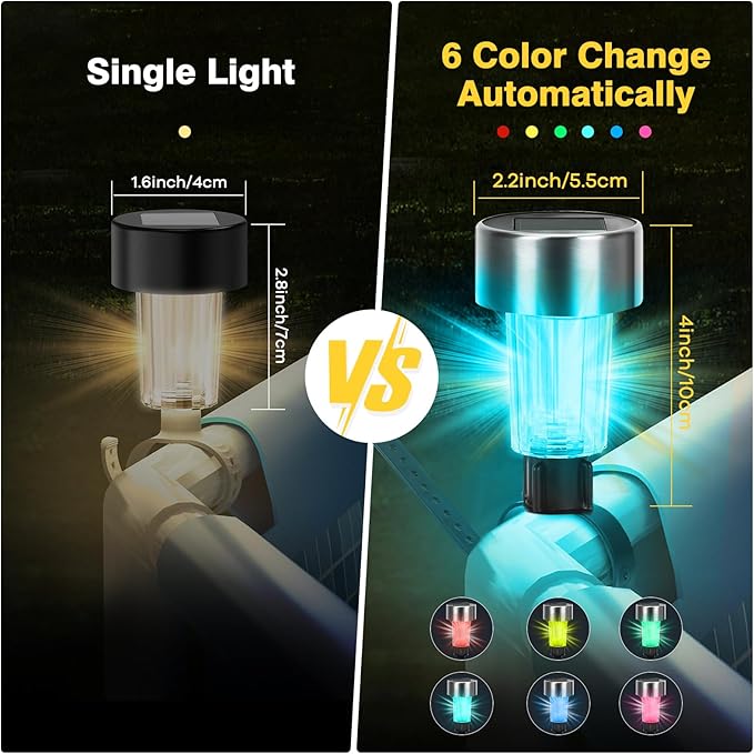 Pool Lights for Above Ground Pools,Solar Charging and Auto Lights at Night, RGB Color Light for Frame Swimming Pools, IP65 Waterproof, Pool Accessories, Backyard & Garden Decors-6Pcs（Silver）