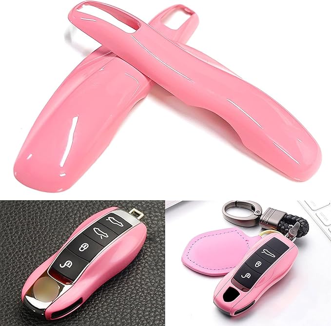 x xotic tech Pink Smart Remote Key Fob Protector Cover Shell Case Holder Compatible with Porsche Boxster Cayenne Panamera Cayman Macan Carrera 911 991 918 Spyder(Fits 3 Button)