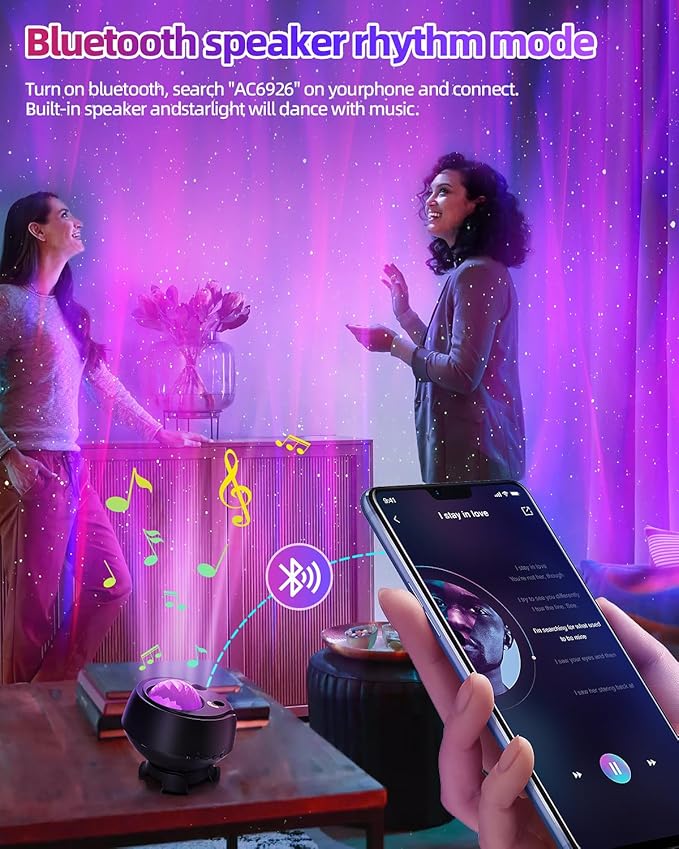 Largest Coverage Area Northern Lights,Galaxy Projector 15 Combinations,60 Light Effects Star Projector for Bedroom,Remote Night Light with Bluetooth Speaker,Timer