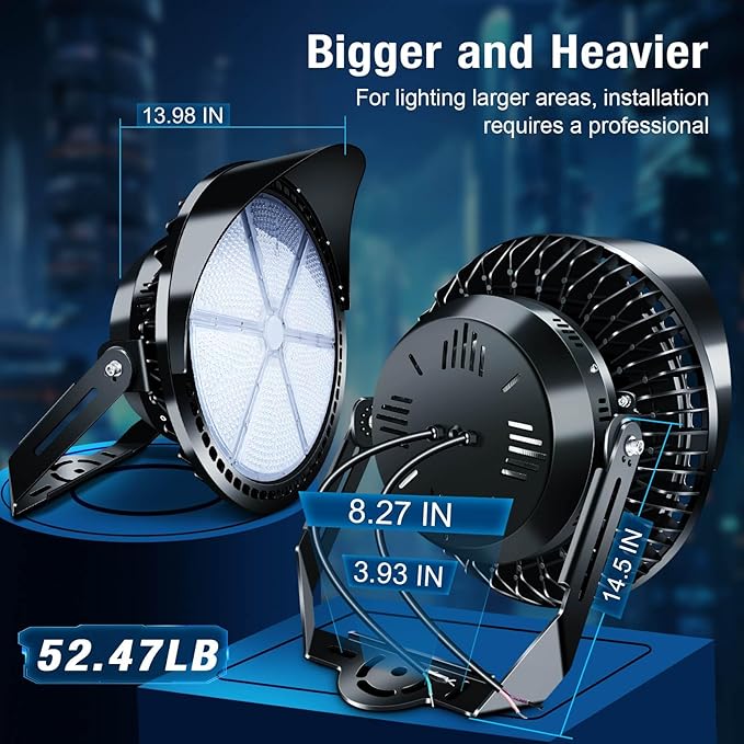 Stadium Lights Outdoor LED, Dimmable 0-600W Heavy-Duty Sport Court Floodlight Super Bright Commercial Arena Light Daylight IP66 10KV Waterproof Round for High Mast Ideal Large Field Lighting