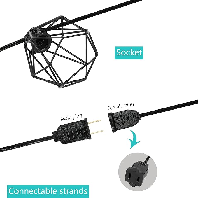 JONATHAN Y JYL8705A Indoor Outdoor Contemporary Transitional Incandescent G40 Diamond Cage String Lights Garden Patio Backyard Porch Balcony, 10 ft. 10-Light, Black
