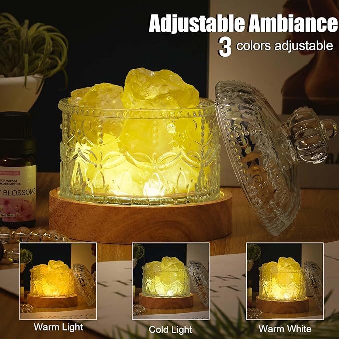 Runyangshi Crystal Lamp Night Light - Natural Citrine Crystal Stone, 3 Lighting Modes with 10 Brightness Levels, Kid & Pet Friendly Design, USB Powered, Ideal for Home and Decor & Gift