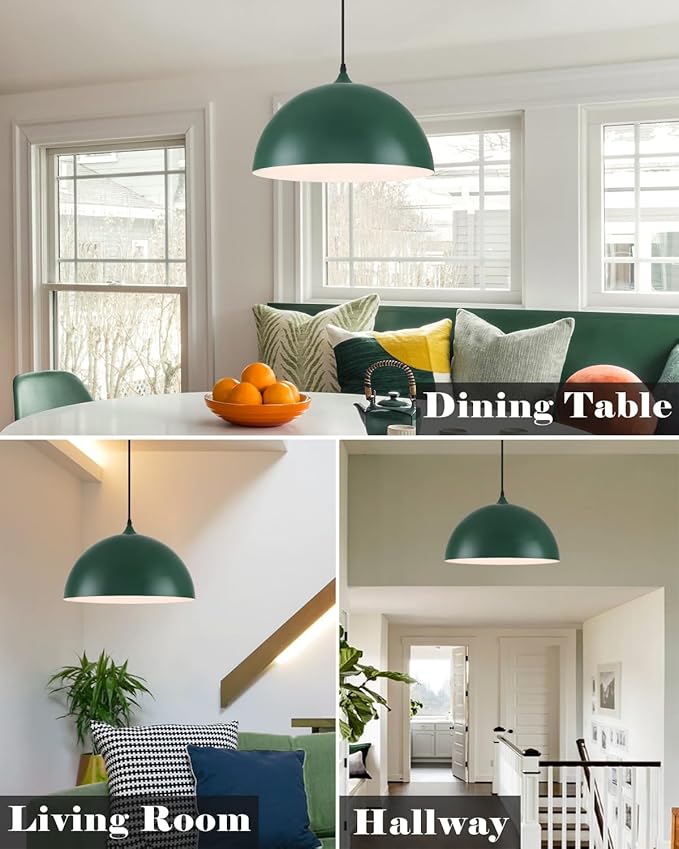 Green Pendant Lights Kitchen Island, 16 Inch Large Pendant Lights Kitchen Island, Large Dome Pendant Light, Modern Farmhouse Pendant Light for Kitchen Island, Dining Room, Cafe, Bar, 2 Pack