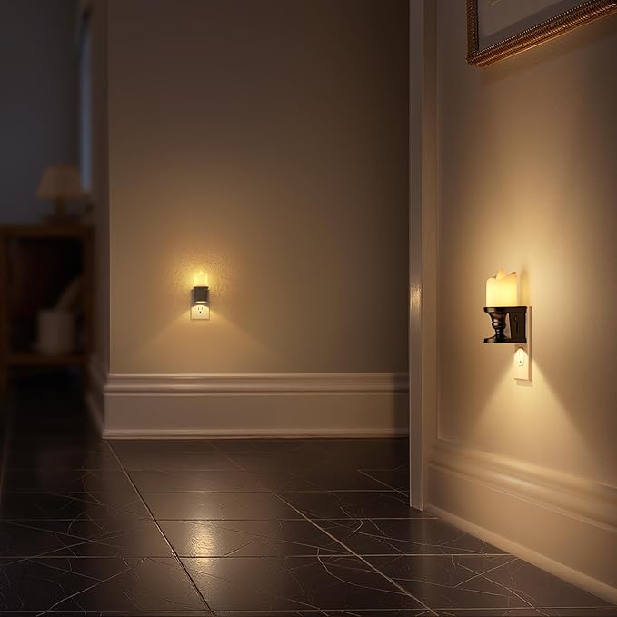 Flameless Candle Night Light, 3000K Warm White Candle Night Lights Plug into Wall, 2 Pack Nightlight with Light Sensor, 0-100LM Dimmable LED Night Light Plug in, Nightlight for Hallway Bathroom