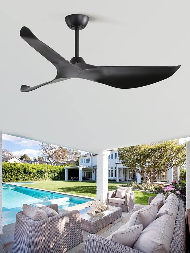 Sofucor Ceiling Fan no Lights, 52 Inch Mordern Black Ceiling Fan Without Light with Remote for Indoor Farmhouse Bedroom Living Room Outdoor Patio Porch, Reversible DC Motor