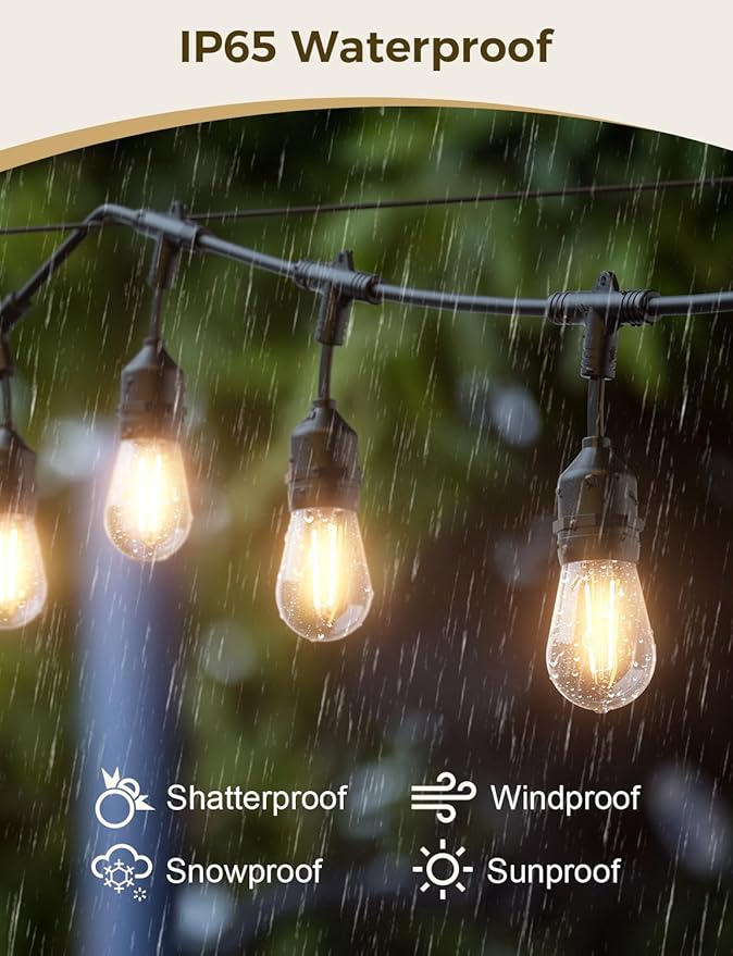 XMCOSY+ Smart Outdoor String Lights, 98Ft LED Patio Lights Waterproof IP65, App Control, Compatible with Alexa, Dimmable Edison Bulbs Outdoor Light for Yard Porch Bistro Outside