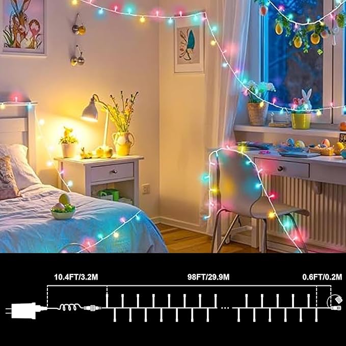 99ft Pastel Easter Lights String, Christmas Mini Light, 300 LED with 16 Light Modes, easter Fairy Lights Plug in for Outdoor Xmas Trees Garland Wreath Holiday Decorations(Green Warm Pink Blue Purple)