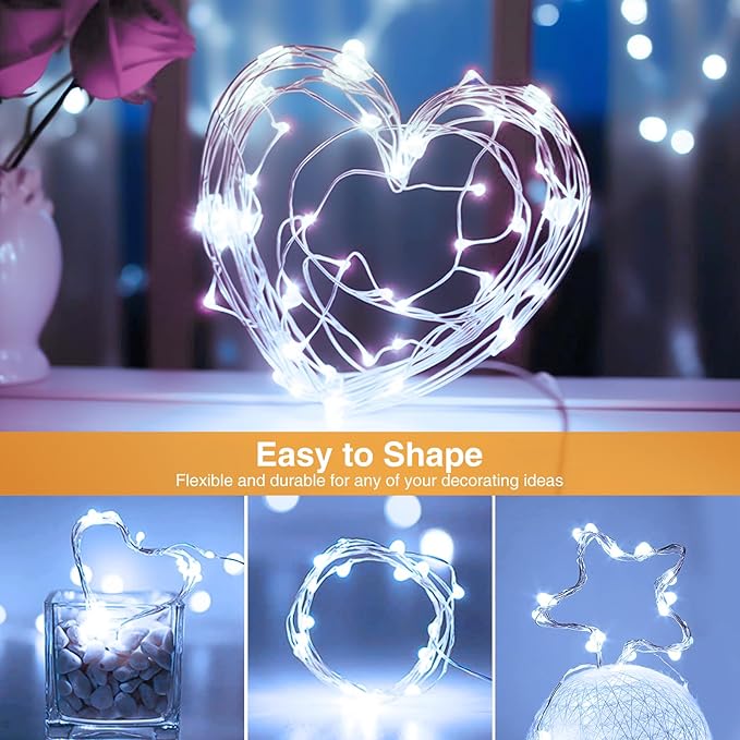 5 Pack Fairy Lights Battery Operated, 7FT 20LED String Lights with Timer Waterproof Silver Wire Fairy Lights Battery Powered Twinkle Lights for Bedroom Christmas Wedding Indoor Party Decor Cool White