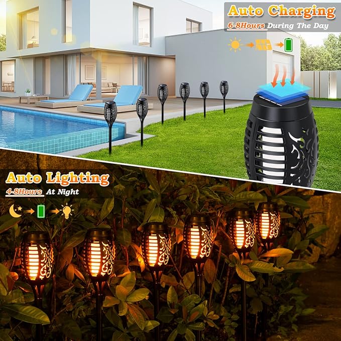MIUSIKIT 16Pack Outdoor Solar Lights for Yard, Solar Flame Lights for Outdoor Decorations, Pathway Light Outside Waterproof, Luces Solares para Exteriores for Outside Porch Path Lighting Decor Art