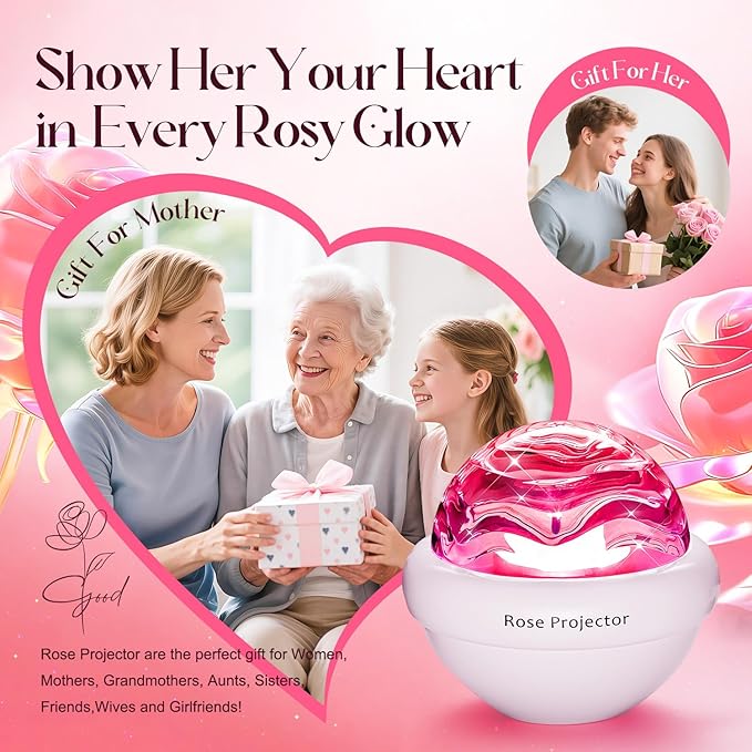 PIKOY 15 Colors Rose Sunset Lamp Projector, Dimmable Mood Lighting, Romantic Northern Lights Projector for Bedroom with Remote, Birthday Gifts for Teen Girl Gifts Trendy Stuff, Flower Bedroom Decor