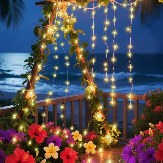 ANGMLN Solar Fairy String Lights Outside, 10 Strand 200 LEDs 8 Modes Watering Can Light for Outdoor（No Can）, Firefly Bunch Lights Waterproof Solar Powered Waterfall Lights for Garden Decor