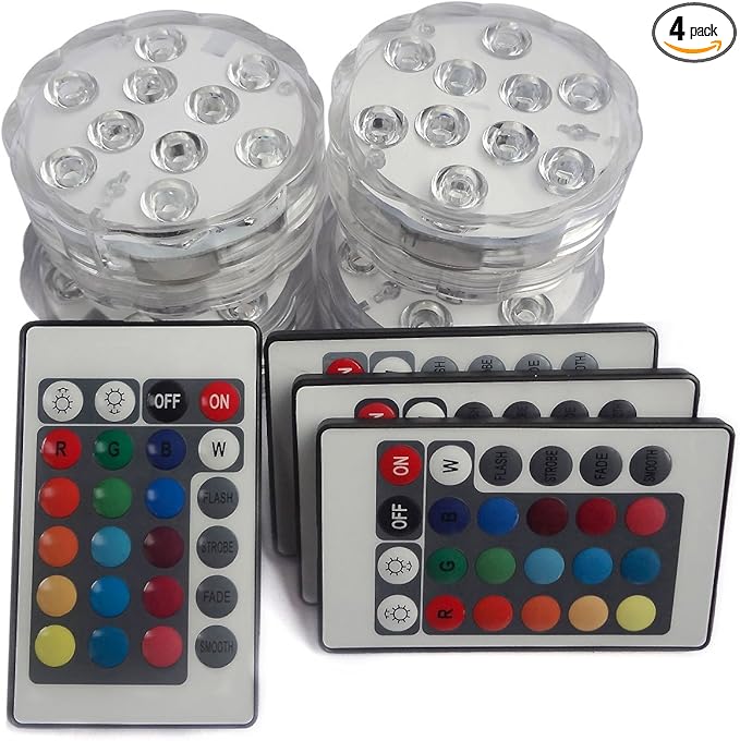 Tripop Waterproof LED Vase Light,Glass,RGB Color Changing and Batteries Operated Floral Lamp W/ Remote Control (4 Pack)