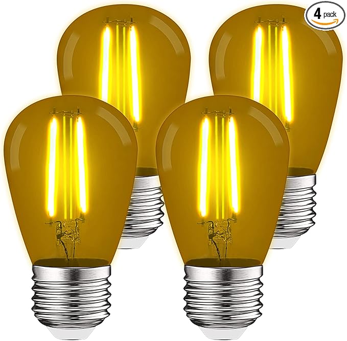 LUXRITE S14 Edison LED Yellow Light Bulbs, 0.5W, Colored LED Bulbs for Outdoor String Lights, UL Listed, E26 Base, Indoor Outdoor, Decoration, Party, Holiday, String Light Replacement Bulbs (4 Pack)