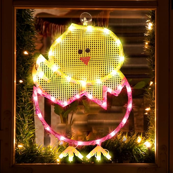 LAMPHOME 17" Lighted Hatching Baby Chick in Egg Easter Window Silhouette