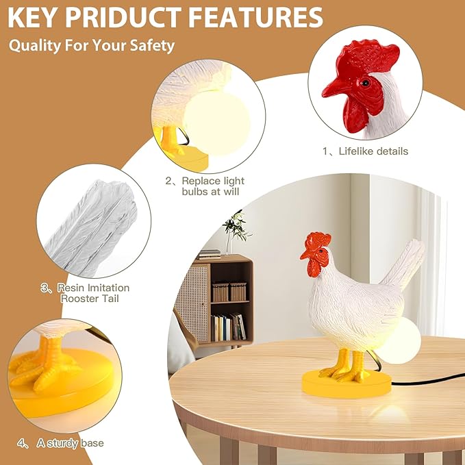 Chicken Egg Lamp, Funny Chicken Butt Night Light with Egg, Lifelike Rooster Lamp with Bulb, 3D Chicken Lights for Easter, Christmas, Birthdays Various Festivals Gift- White