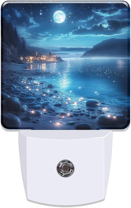 Full Moon and Sparkling Lake Night Light for Kids, Dusk-to-Dawn Auto Sensor Plug in Night Light, 0.5W Energy Saving Non-Toxic Design for Bedroom/Bathroom, Ideal Gifts for Women, Men & Kids