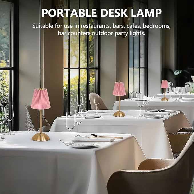 Pink Red Table Lamps, valentine night lights,Cordless LED Table Lamp with Dimmer, Built-in Rechargeable Battery,Patio Table Lamp, Bedside Night Lamp, Ambient Light for Restaurant, Antique Brass (pink)