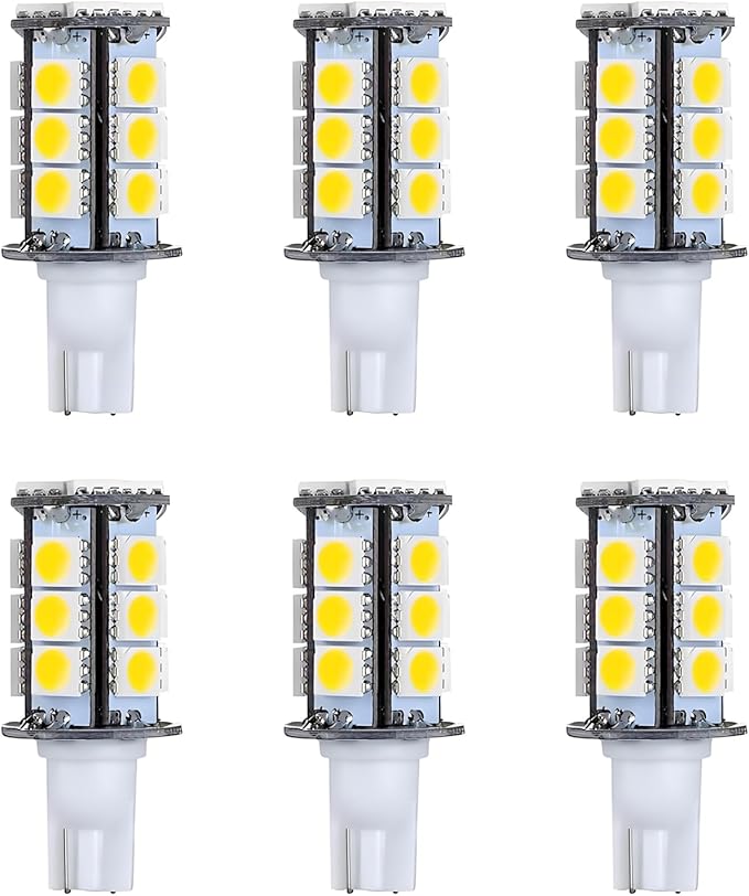 T5 T10 Wedge Base LED Light Bulbs High Brightness 12VAC/DC 3W Cool White Color 6000K for Outdoor Landscape Lighting Deck Stair Step Path Lights and RV Travel Tailer Lights Pack of 6