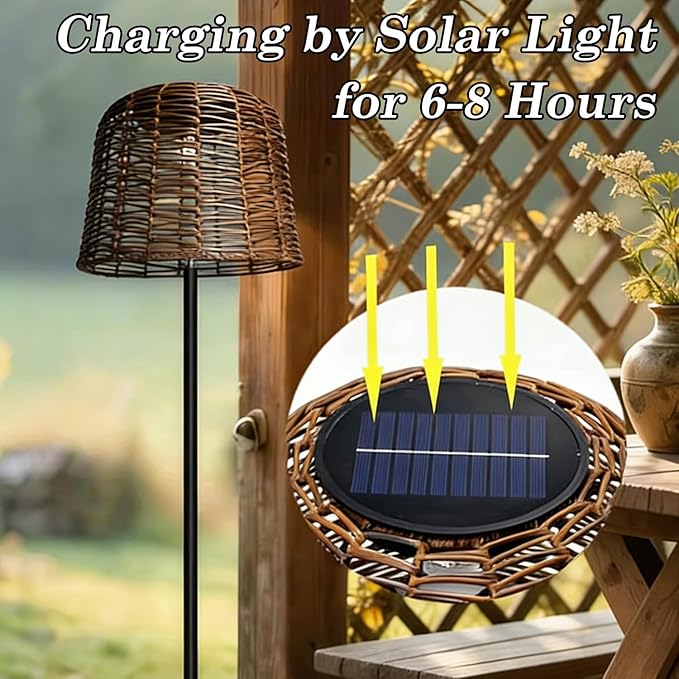 MIXL-Coffee Brown Outdoor Floor Lamp,Waterproof Wicker Shade Standing Lamp,Modern Farmhouse Dusk to Dawn Solar Light, 3000K Led Solar Outdoor Light for Patio Garden and Gazebo
