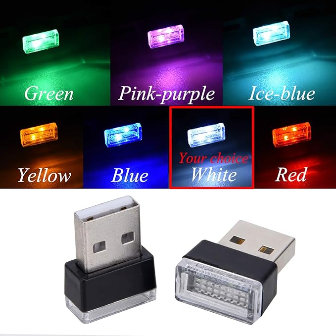 Febrytold 4Pcs White USB Car Interior Atmosphere Lamps, Universal Mini Led USB Lights for Car Decoration, Lighting