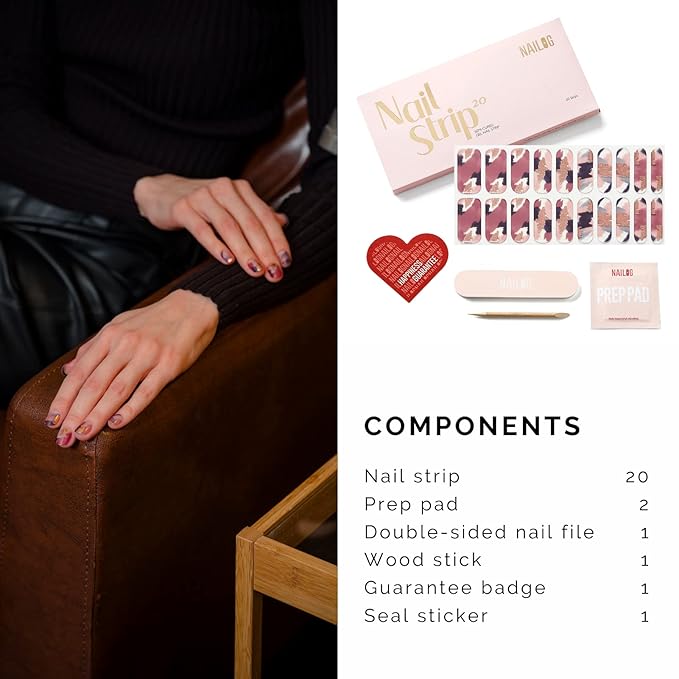 NAILOG Semi Cured Gel Nail Strips, 20Pcs Artistic Ink Painting Lasting Gel Nail Stickers, Salon Quality Easy Apply & Remove Works with Any UV/LED Nail Lamps, Marble Inkies