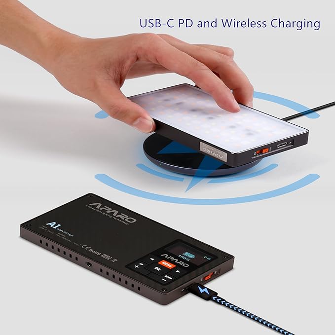 A1 Camera Lights,Portable RGB Video Lights Mini LED Panel Full Color Photography Lighting,10w 2000K-20000K Pixel-Mappable Light,Magnet Adsorption,Wireless Charging,36 Lighting Effects for Vlog
