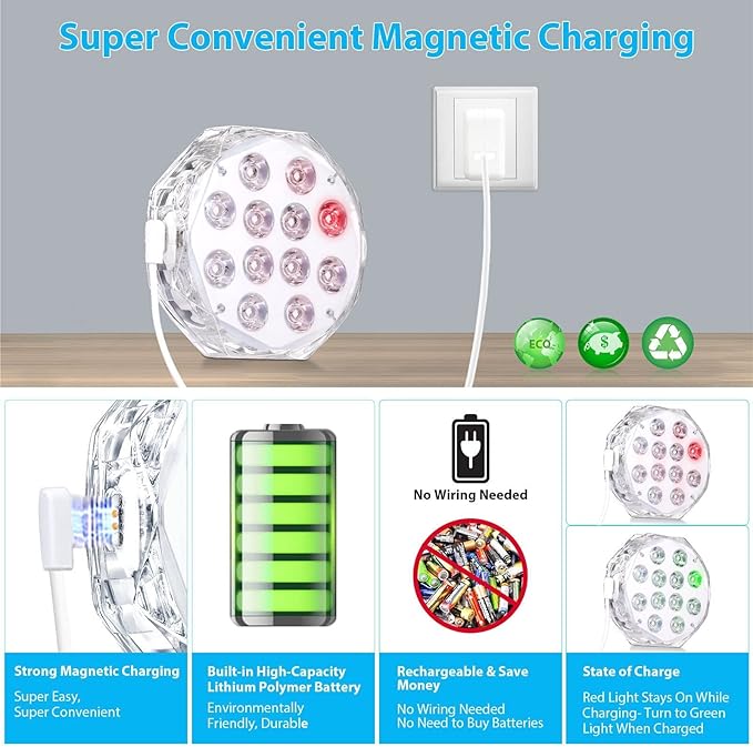 4” 20 LED Submersible LED Light - Independently and Group Controlled Pairable with Remote Magnetic Rechargeable Underwater Pool Light, Super Bright, Super Strong Magnet (1 Pack)