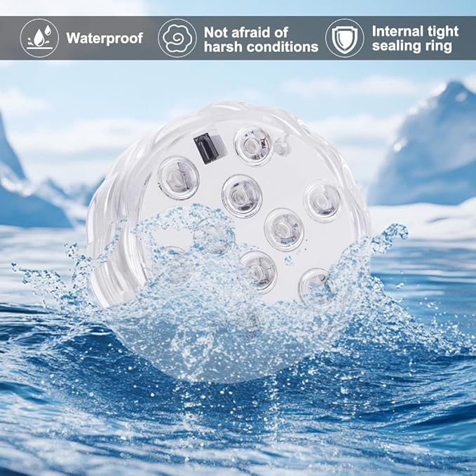 Waterproof Bathroom Shower Lights Wireless，RGB Color LED Nightlight Battery Operated,Cool Stuff for Bathroom Accessories Decor, Room Ambient Lighting（Battery Not Included）