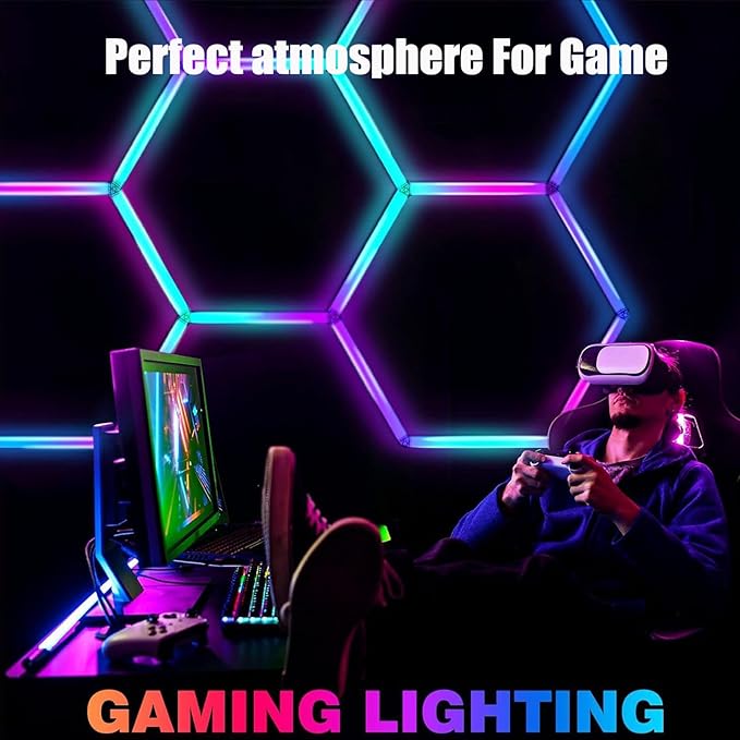 25Pack RGB Hexagon led Garage Lights,RGB 5Hexagon Light with Multi Color,Dimmable&Speed Adjustable RGB Hex Wall Lights,DIY Design for Remote Control & Smart App Control Music Modes