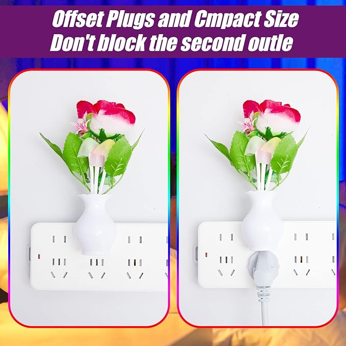 Mudder 4 Pcs Sensor Mushroom Night Lights LED Night Lights 7 Color Changing Plug-in Light Sensor Wall Lamp for Adults Bedroom, Bathroom, Christmas Party Gift(Red Lilies, Purple Lilies, Rose, Tulip)