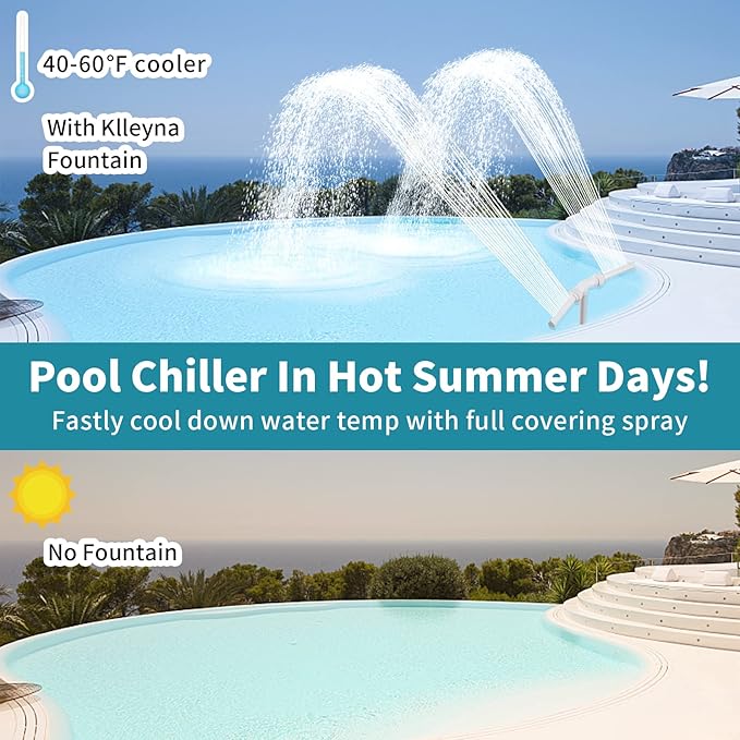 Klleyna Water-Fountain Dual Spray Swimming-Pool-Accessories - Upgrade Above/Inground Waterfall Cooler, Adjustable 2 in 1 Nozzle, High Pressure Pond Aerator, Garden Sprinkle Feature Outdoor Décor