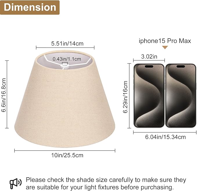 Seaside village Small Lamp Shades for Table Lamp, Natural Linen Lamp Shades Set of 2, 5.5" Top x 10" Bottom x 6.6" High, Brown Burlap Lampshade Replacement, Spider, Bulb Clip Adapters Included