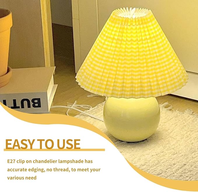 Handmade Pleated Lamp Shade, E27 Cloth Lamp Shade Replacement Fabric Chandelier Floor Lampshade Pleated Lampshade, 9.8x6.2x3.1 In