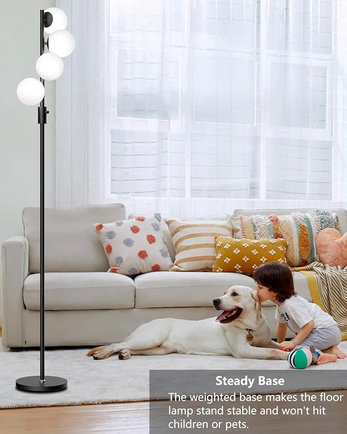Lightdot Dimmable Globe Floor Lamp, Black Retro Standing Lamps with 3000K G9 Bulbs Included Soft Warm White Eye Care, Mid Century Modern Floor Lamp for Living Room/Sofa Beside/Corner Decor