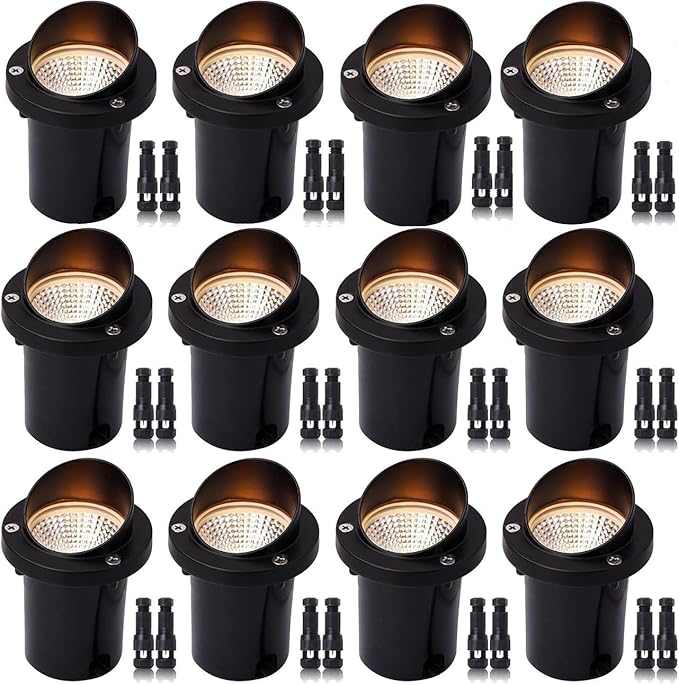 LED Low Voltage Landscape Light,12-24V AC/DC Shielded In-Ground Light IP67 Waterproof 3000K Paver Well for Pathway (12 Pack)